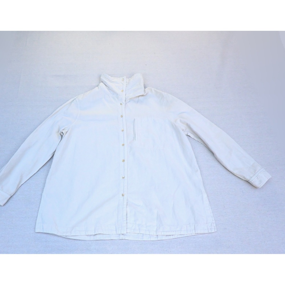 POETRY Womens US 12 Cotton Linen Shirt White Button Up A Line Shirttail Hem Soft